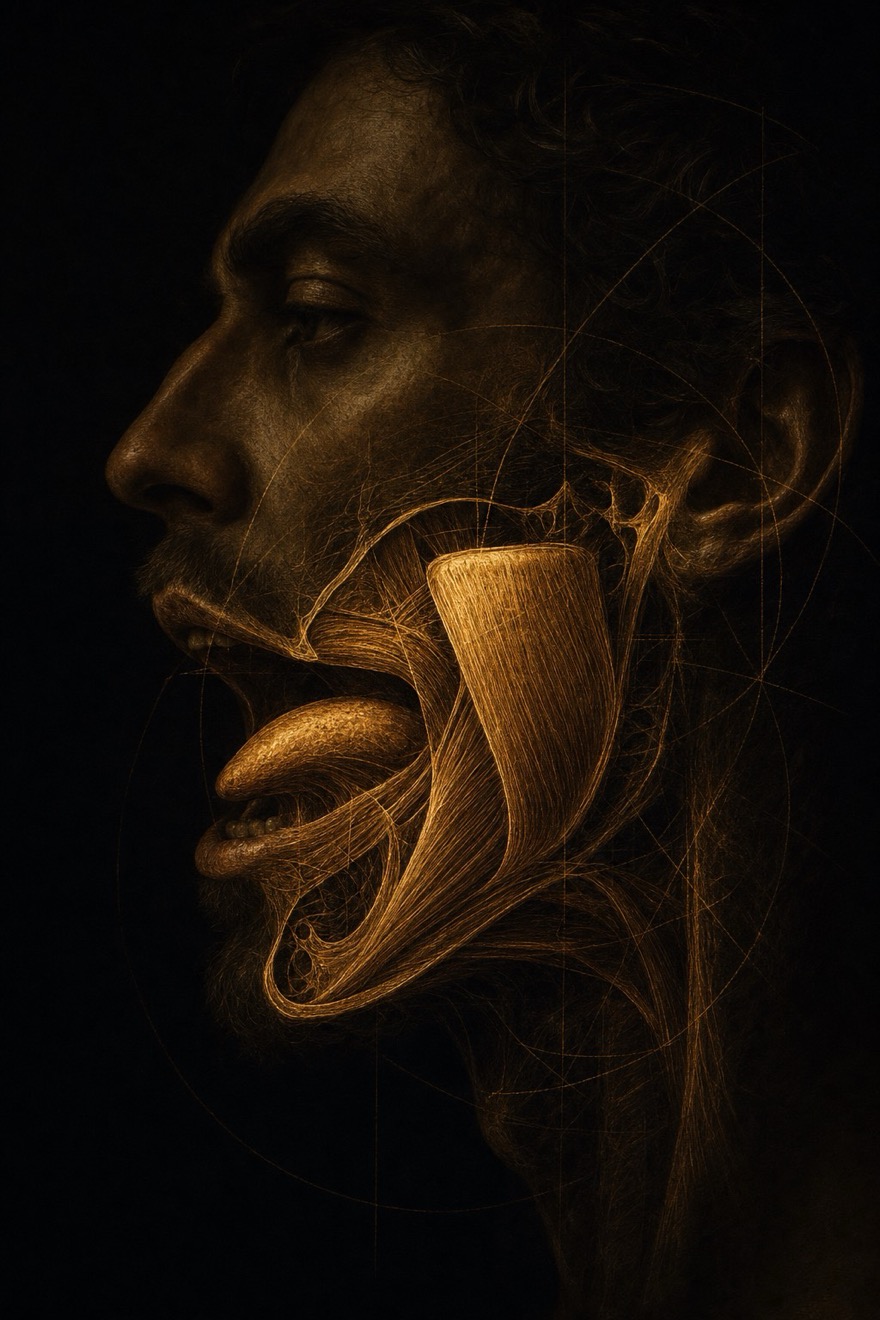 Anatomical painting of the jaw, tongue and lips