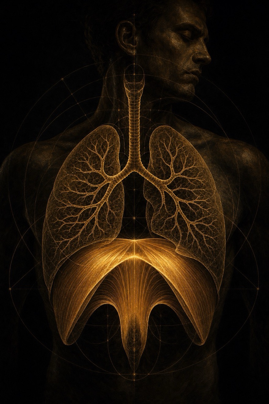 Anatomical painting of the diaphragm and lungs